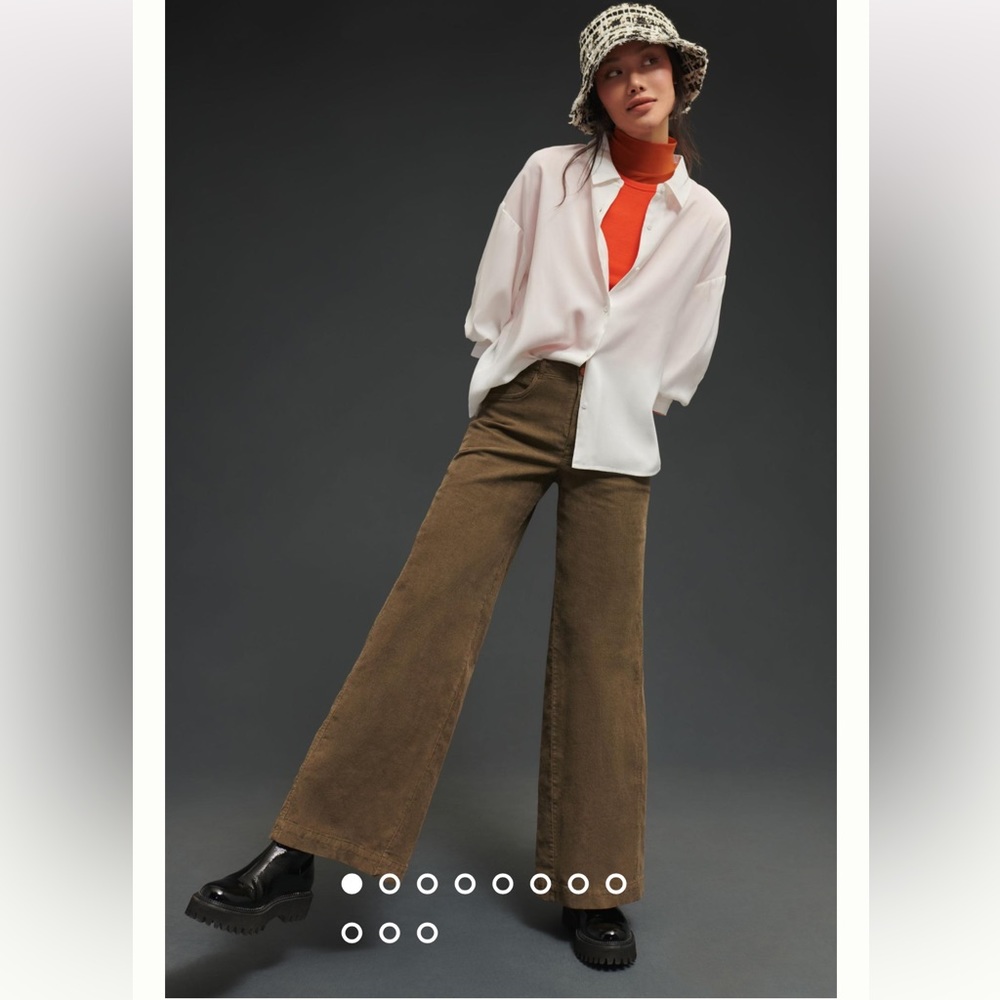 Anthropologie - Pilcro - Gwen Wide-Leg Corduroy Pants - Moss Green